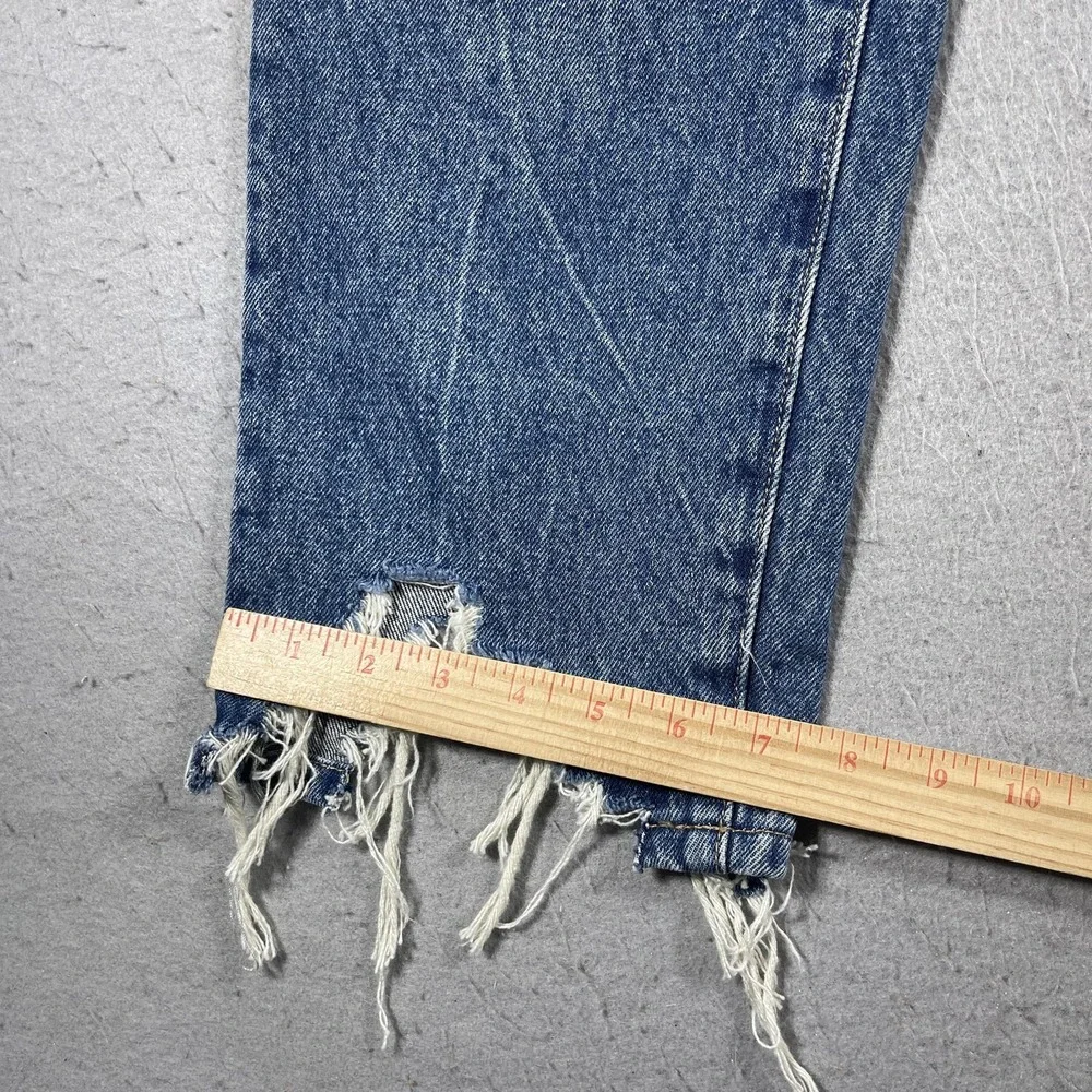 BlankNYC The Madison Crop Jeans Women 28 Blue Distressed High Rise Raw Hem NWT‎